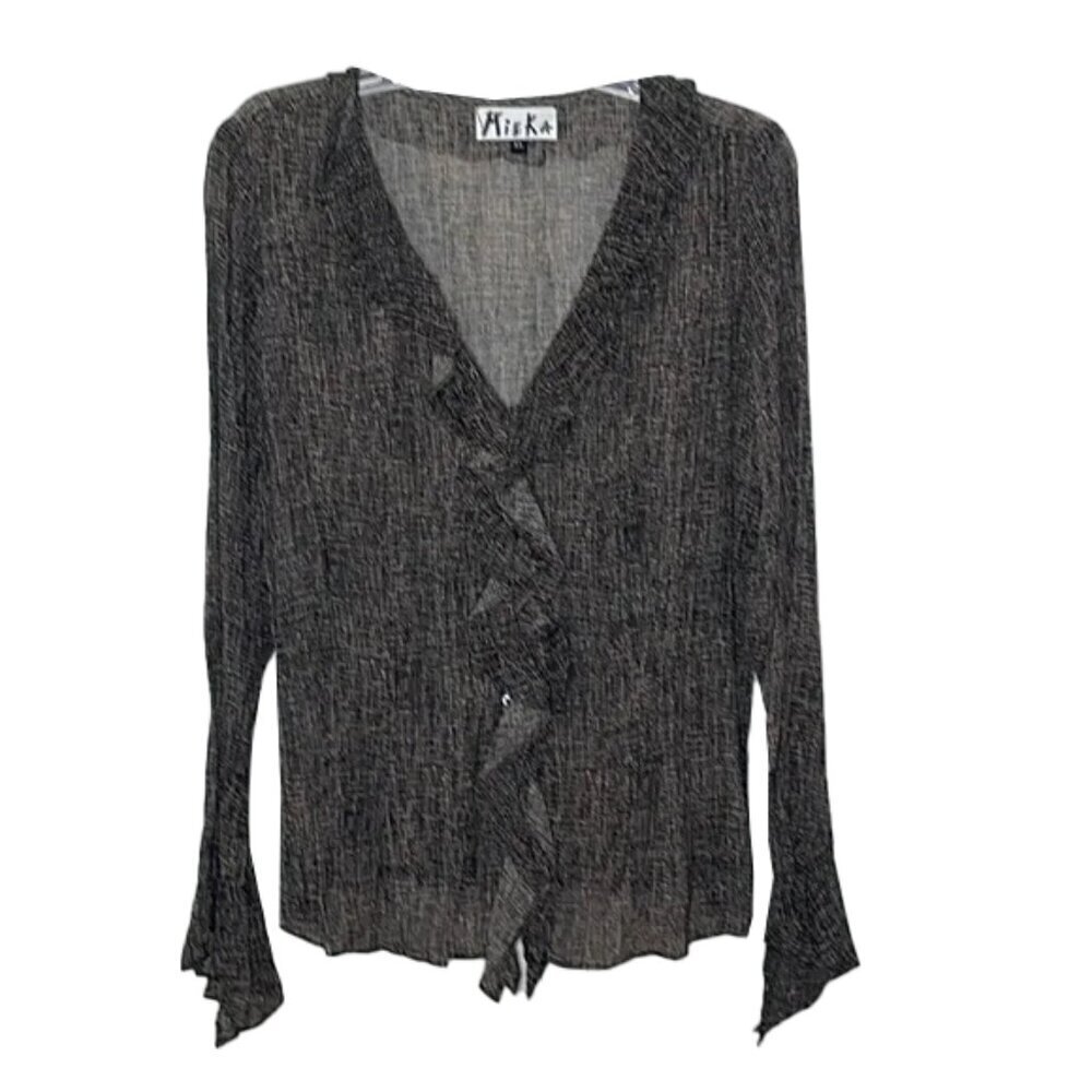 🆕 VINTAGE MIEKA Front Ruffle Bell Sleeve Blouse XL